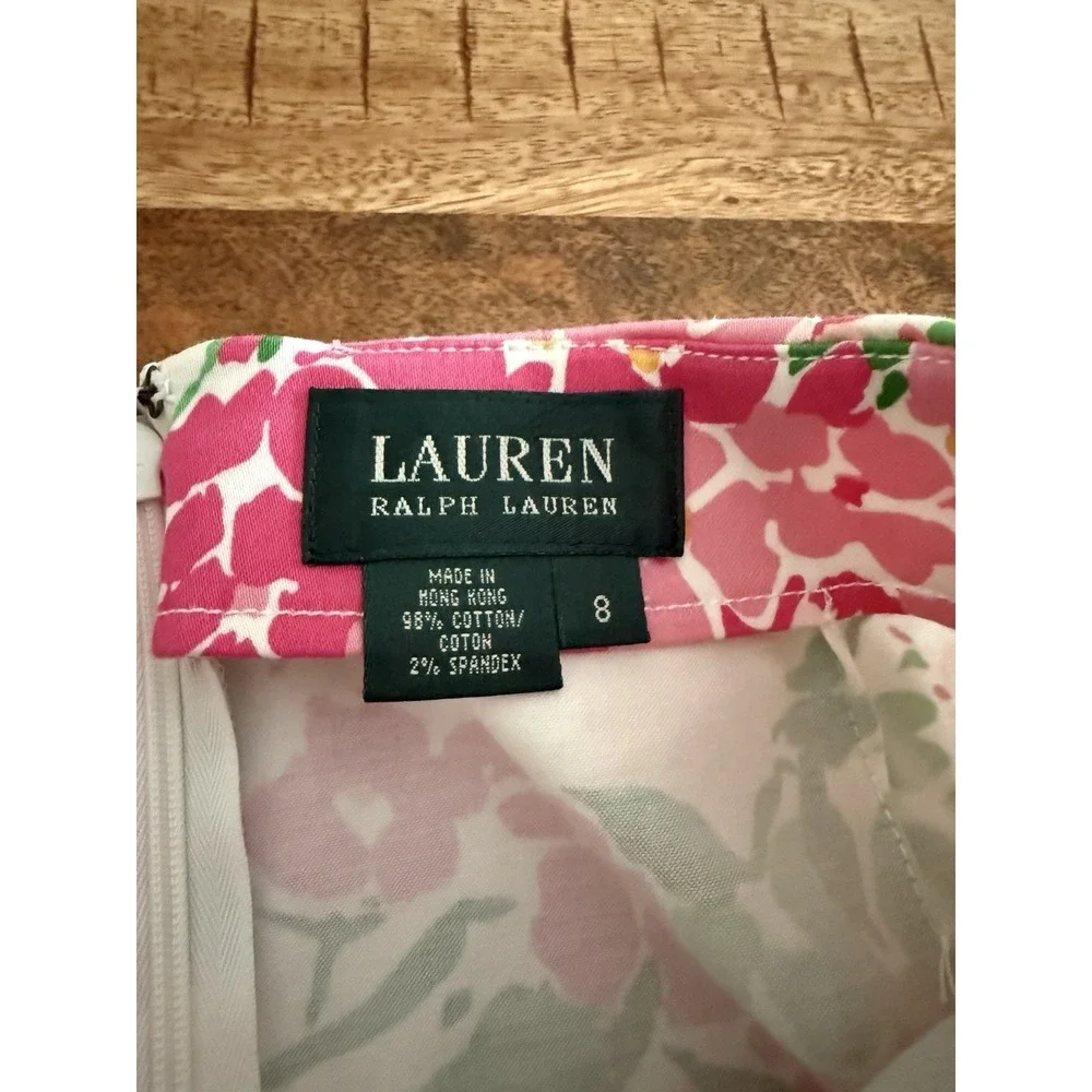Lauren Ralph Lauren‎ Skirt Womens 8 Floral Pink Green Cotton Stretch